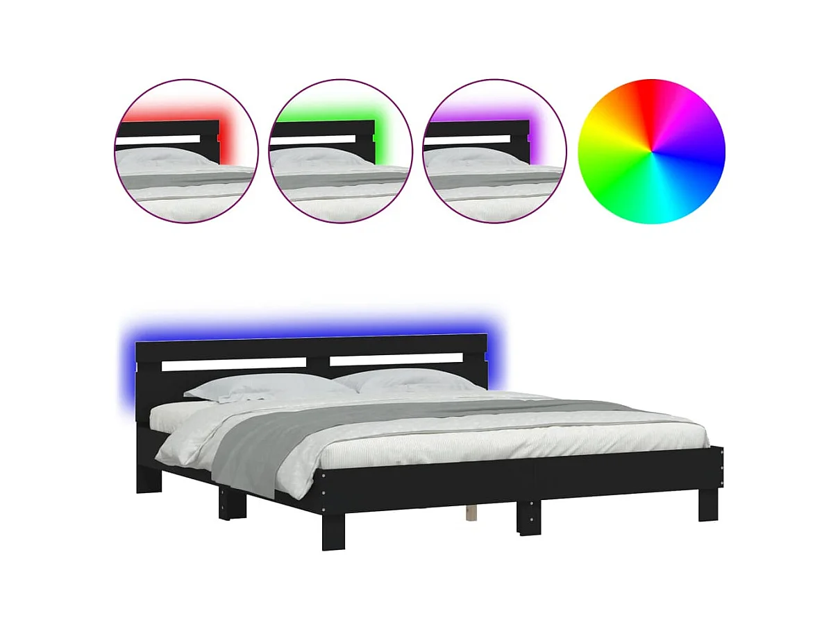 Lit double | Lit adulte | Cadre de lit avec LED noir 180x200 cm