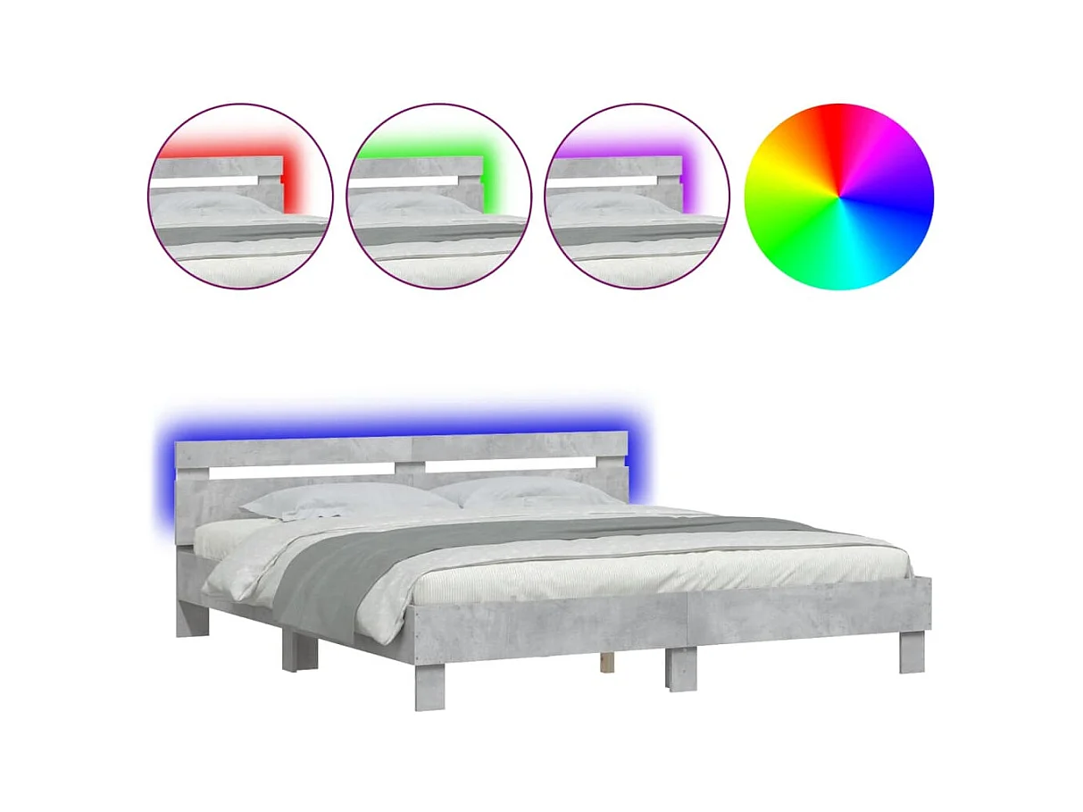 Lit double | Lit adulte | Cadre de lit avec LED gris béton 200x200 cm