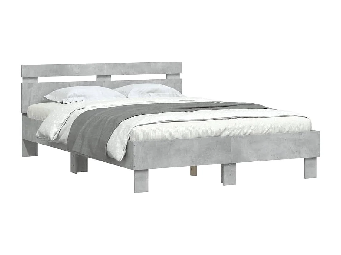 Letto per adulti | Letto singolo | Giroletto con Testiera e LED Grigio Cemento 120x190 cm