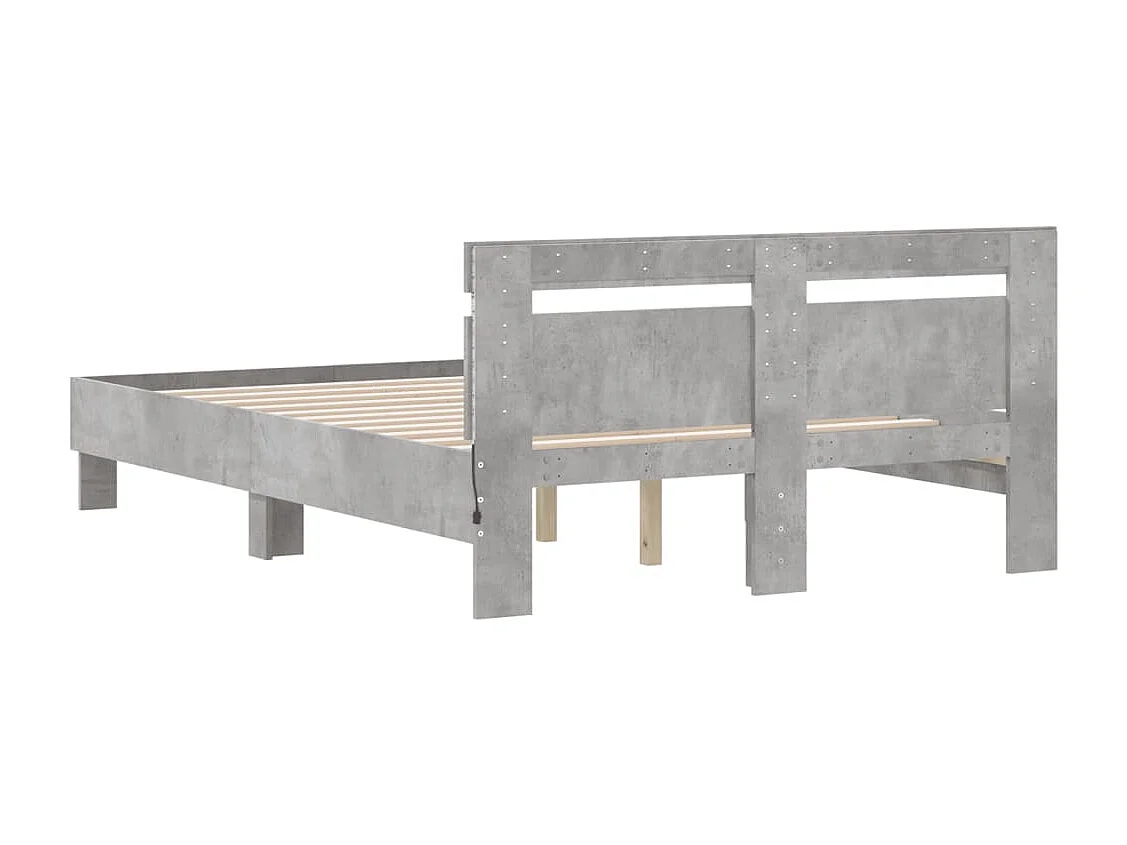 Letto per adulti | Letto singolo | Giroletto con Testiera e LED Grigio Cemento 120x190 cm