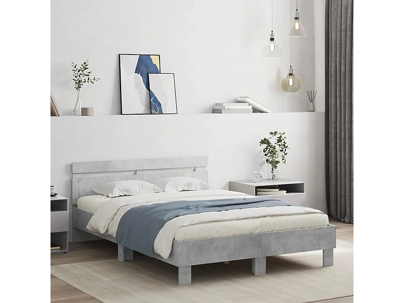 Letto per adulti | Letto singolo | Giroletto con Testiera e LED Grigio Cemento 120x190 cm
