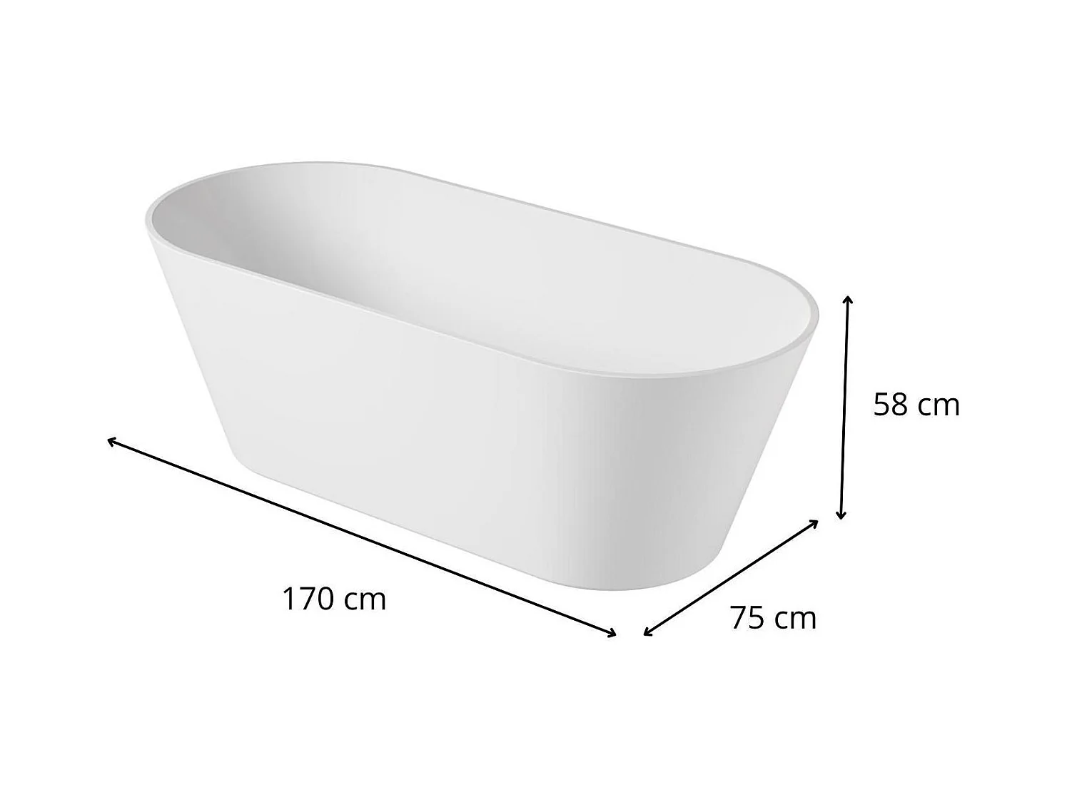 170 cm SERENA freistehende Badewanne aus weißem Acryl