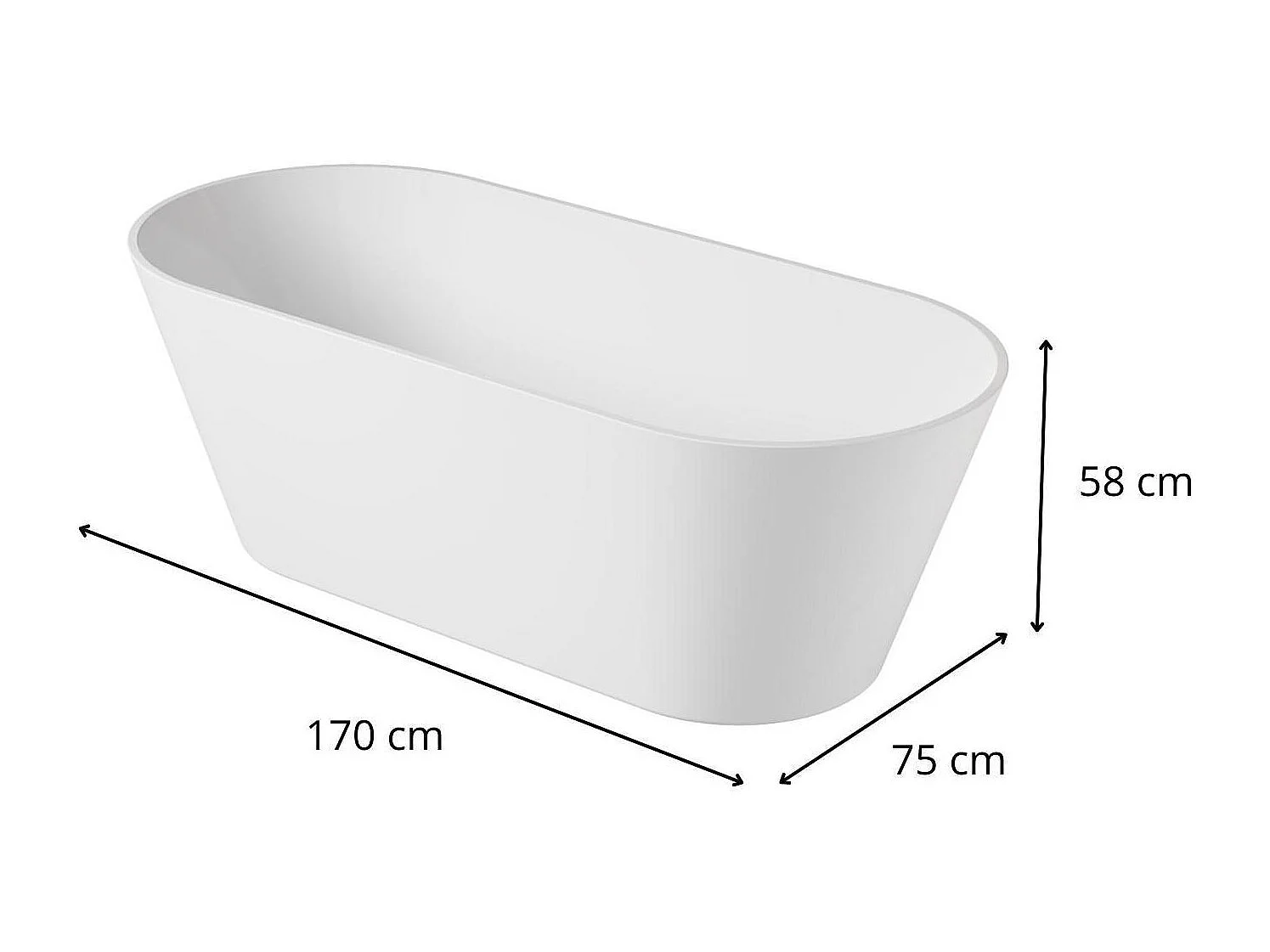 Vasca da bagno autoportante SERENA in acrilico bianco da 170 cm