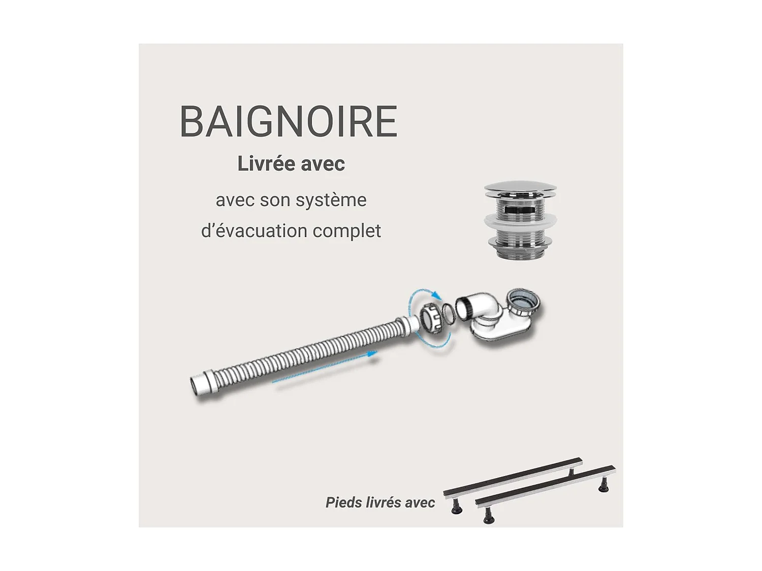 Vasca da bagno autoportante SERENA in acrilico bianco da 170 cm