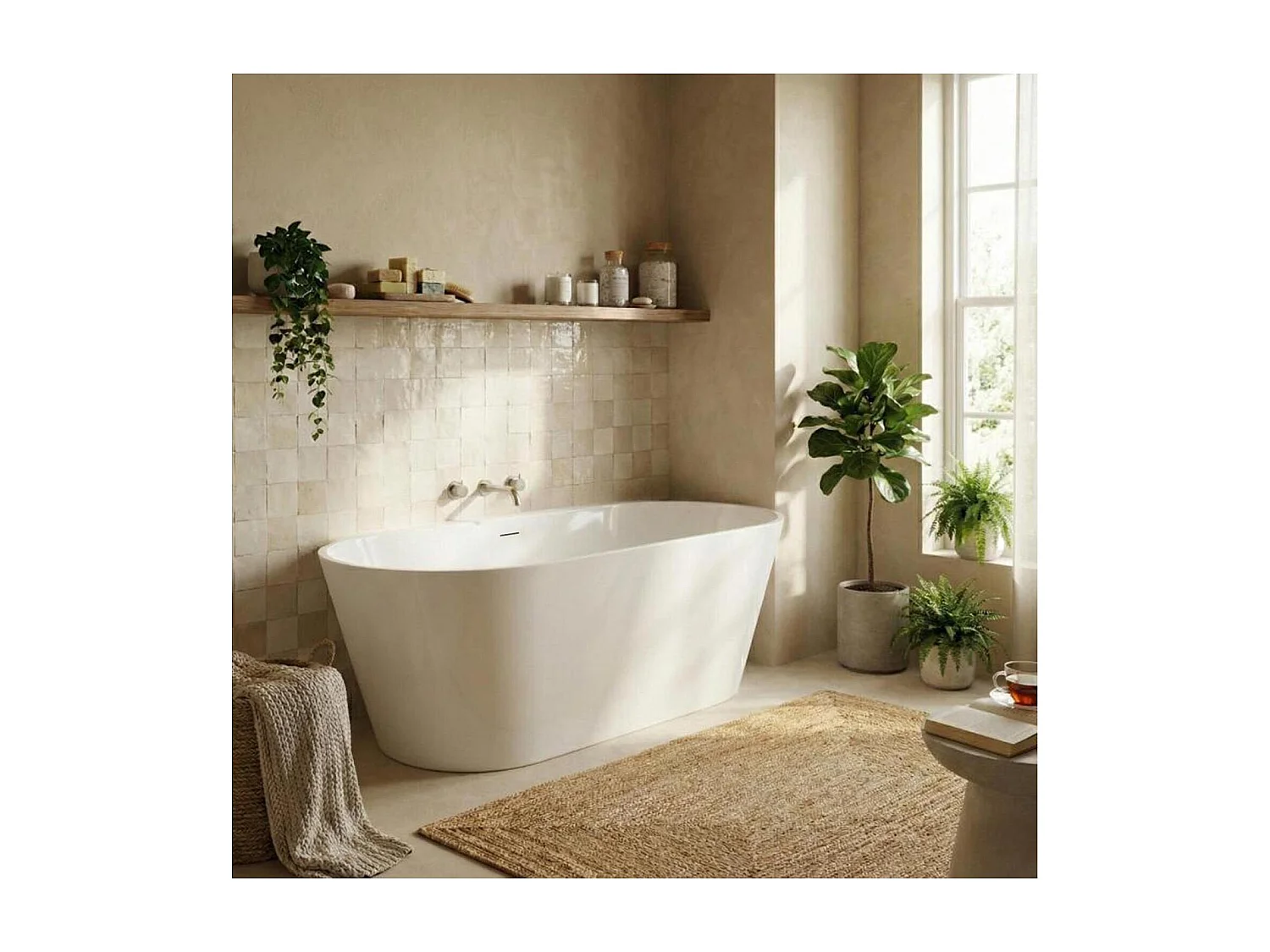 170 cm SERENA freistehende Badewanne aus weißem Acryl