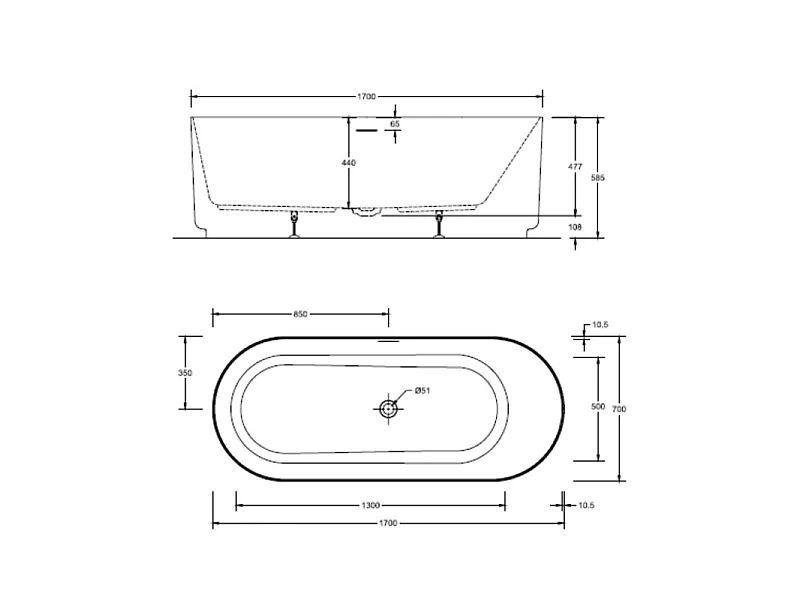 Banheira autônoma de acrílico branco NAÏA 170 cm