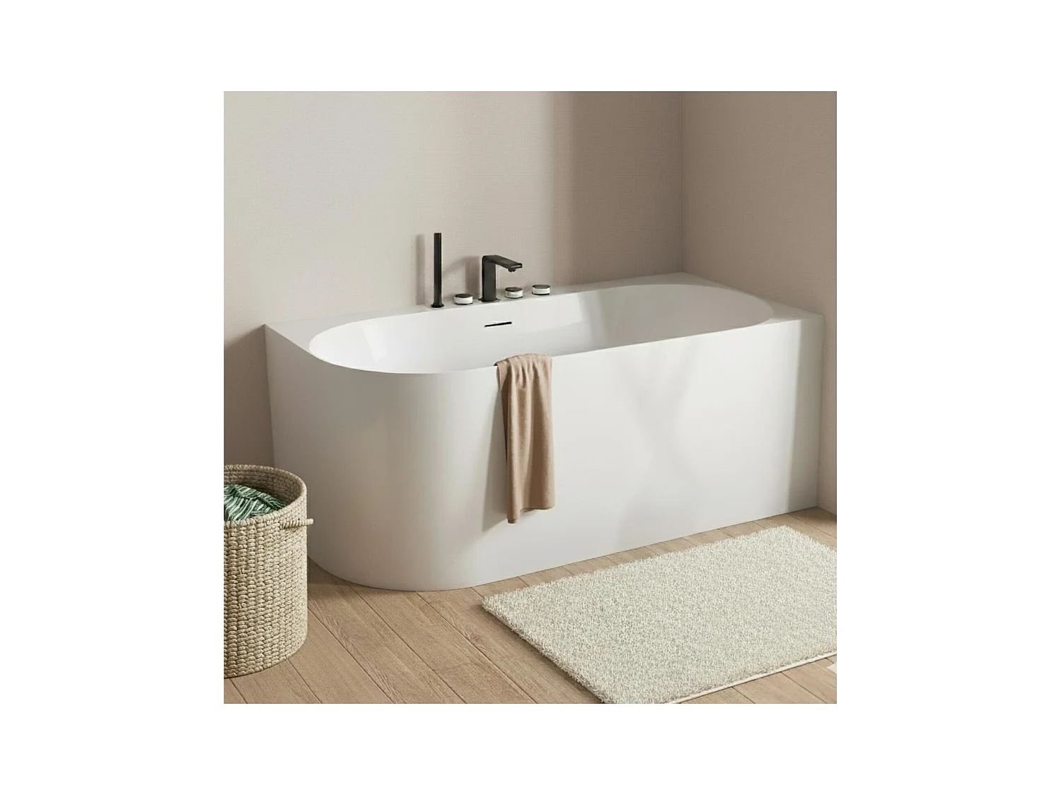 Baignoire semi-îlot blanche 170cm en acrylique Lucite® - Angle droit - Livrée complète