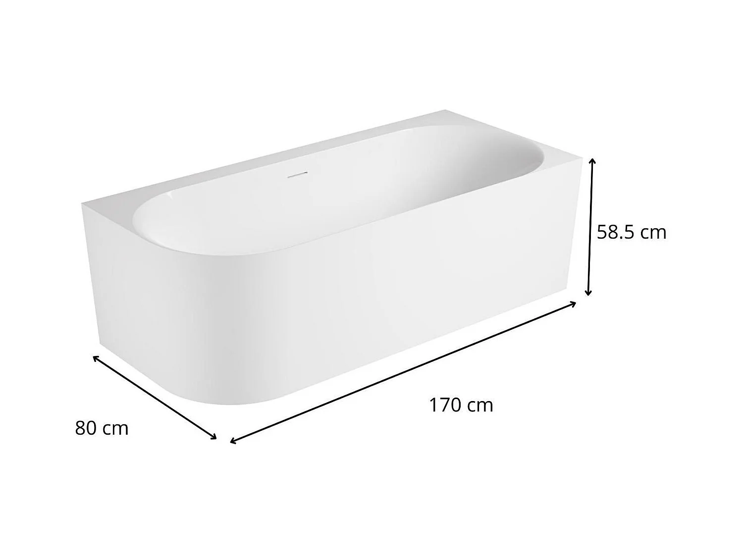 Baignoire semi-îlot blanche 170cm en acrylique Lucite® - Angle droit - Livrée complète