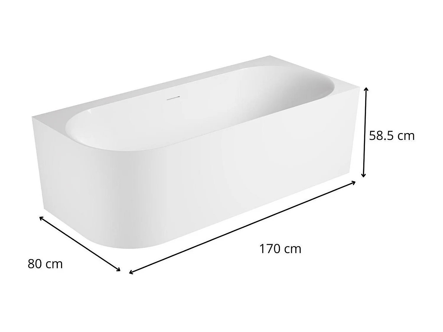 Vasca da bagno semi-autoportante in acrilico bianco 170cm - Angolo retto FORMA