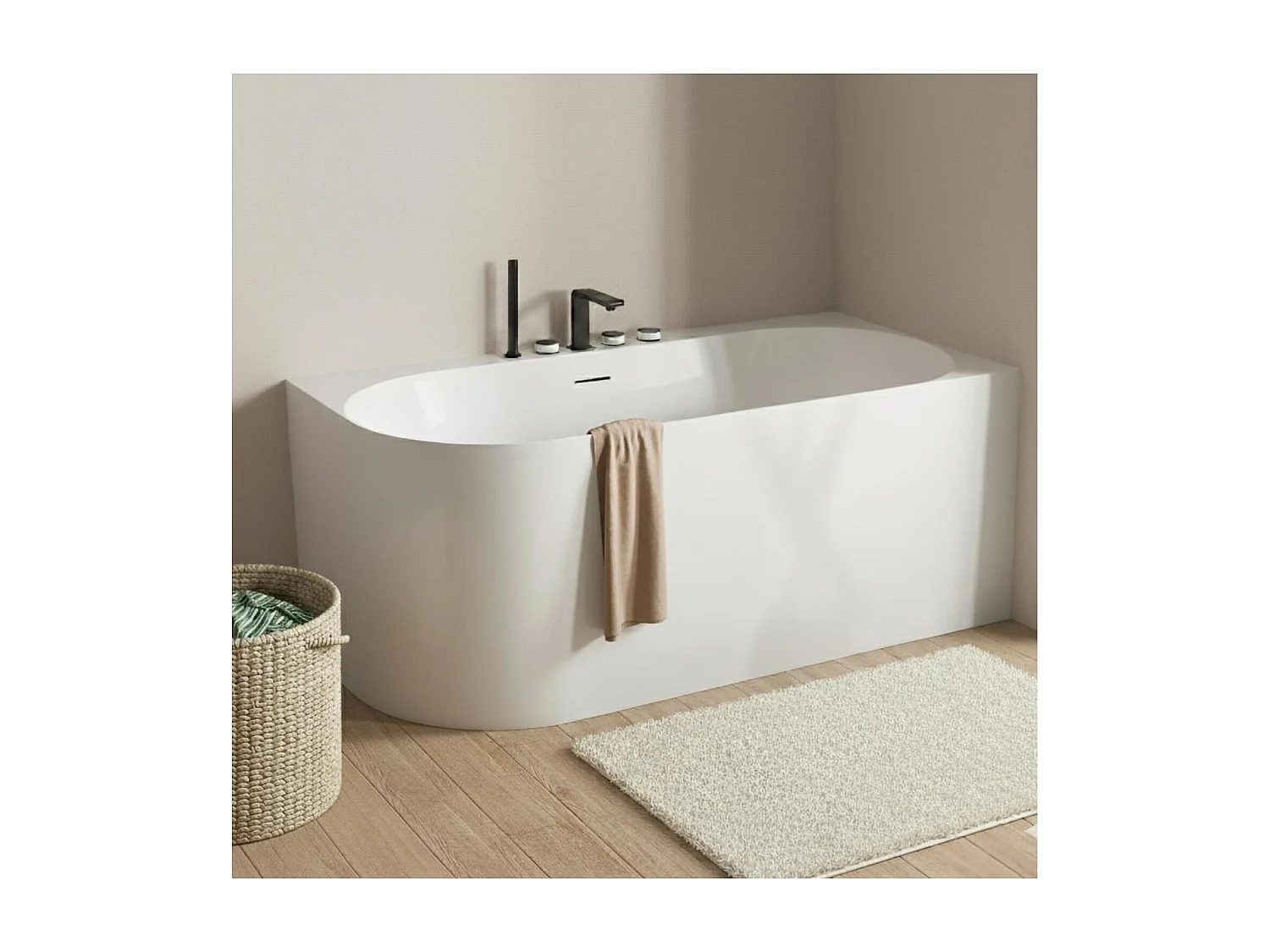 Bañera acrílica semi-exenta blanca 170cm - Ángulo recto FORMA