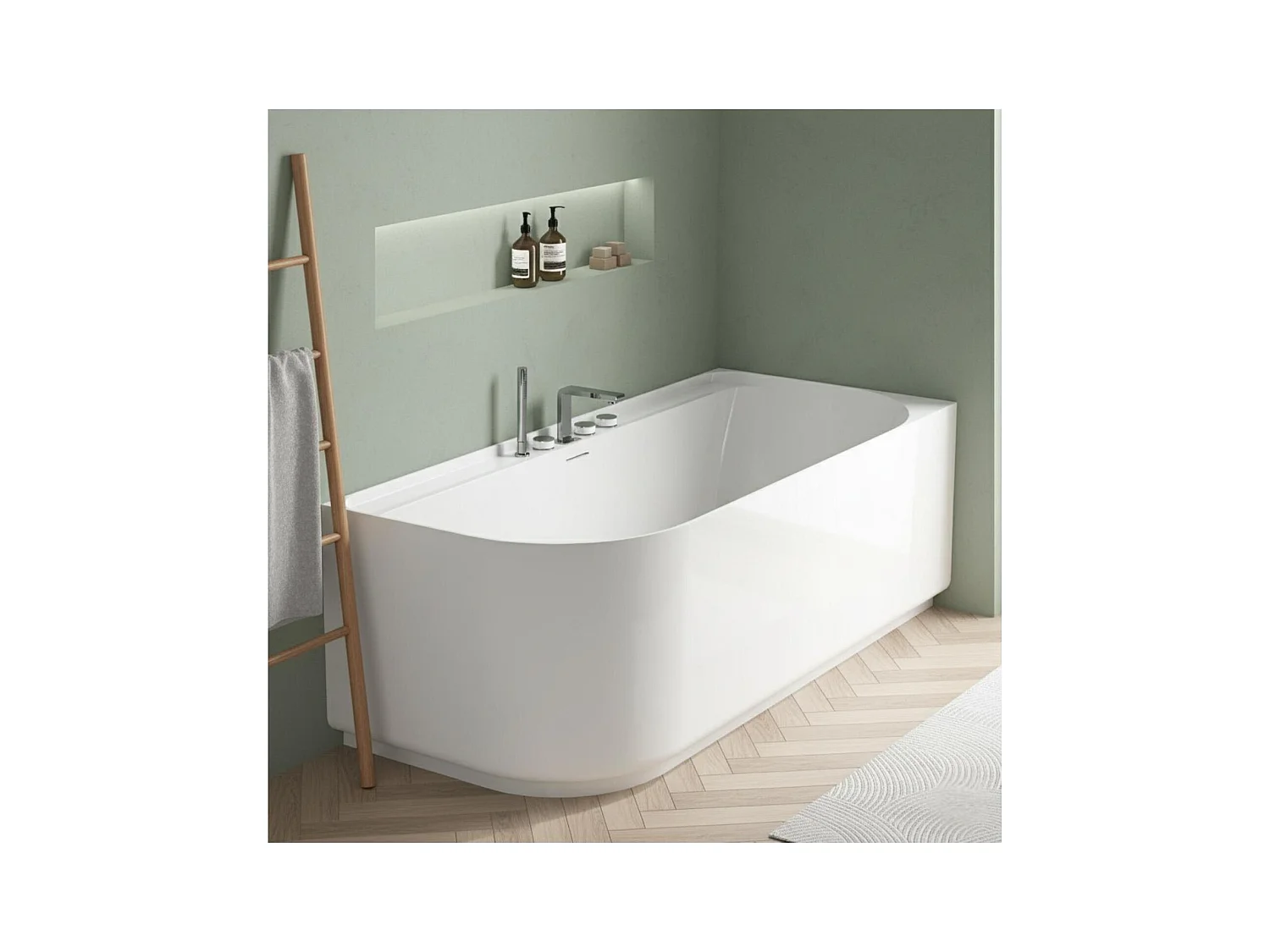 Baignoire semi-îlot blanche 170cm en acrylique Lucite® - Angle droit - Livrée complète