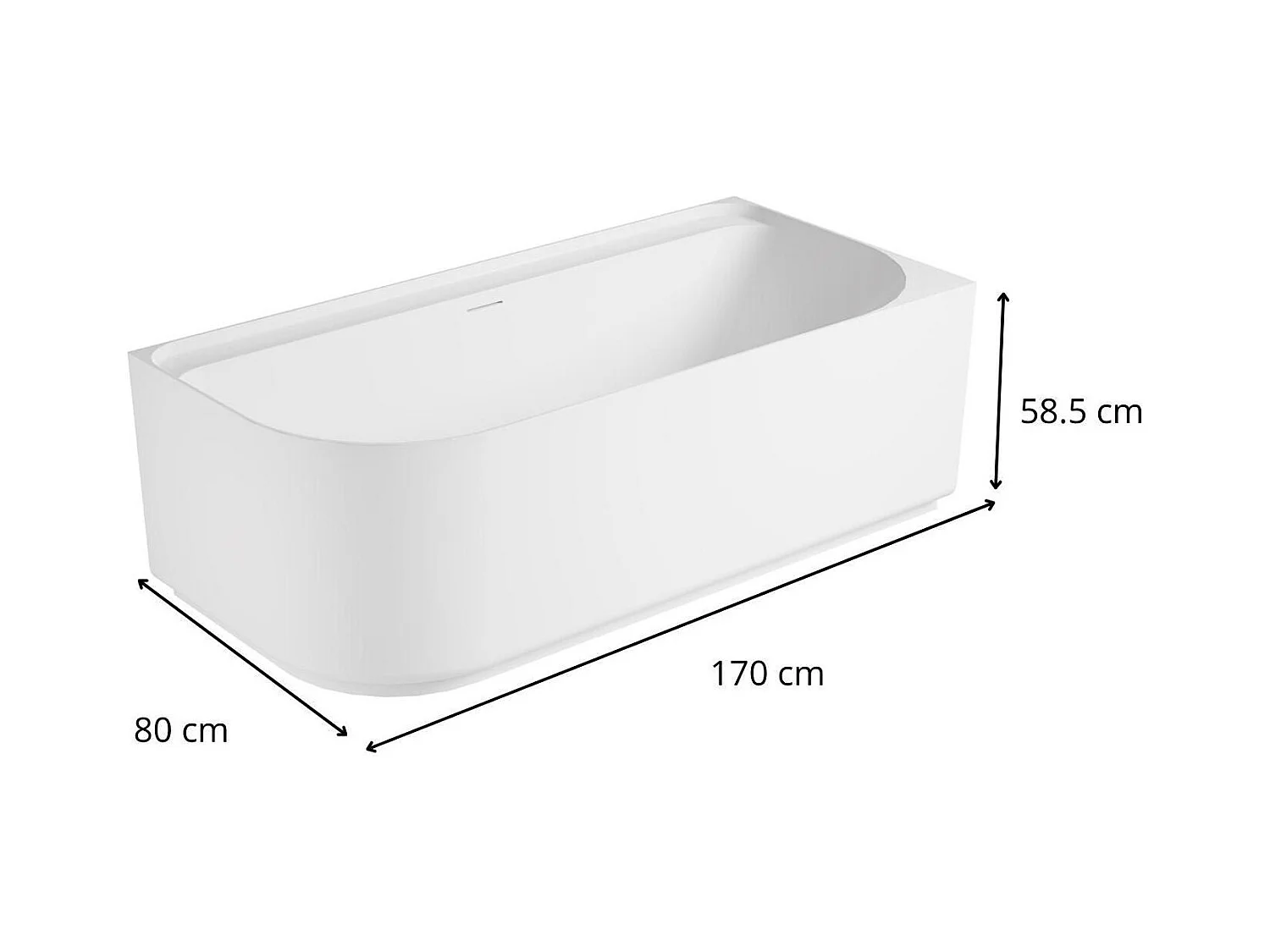 Baignoire semi-îlot blanche 170cm en acrylique Lucite® - Angle droit - Livrée complète