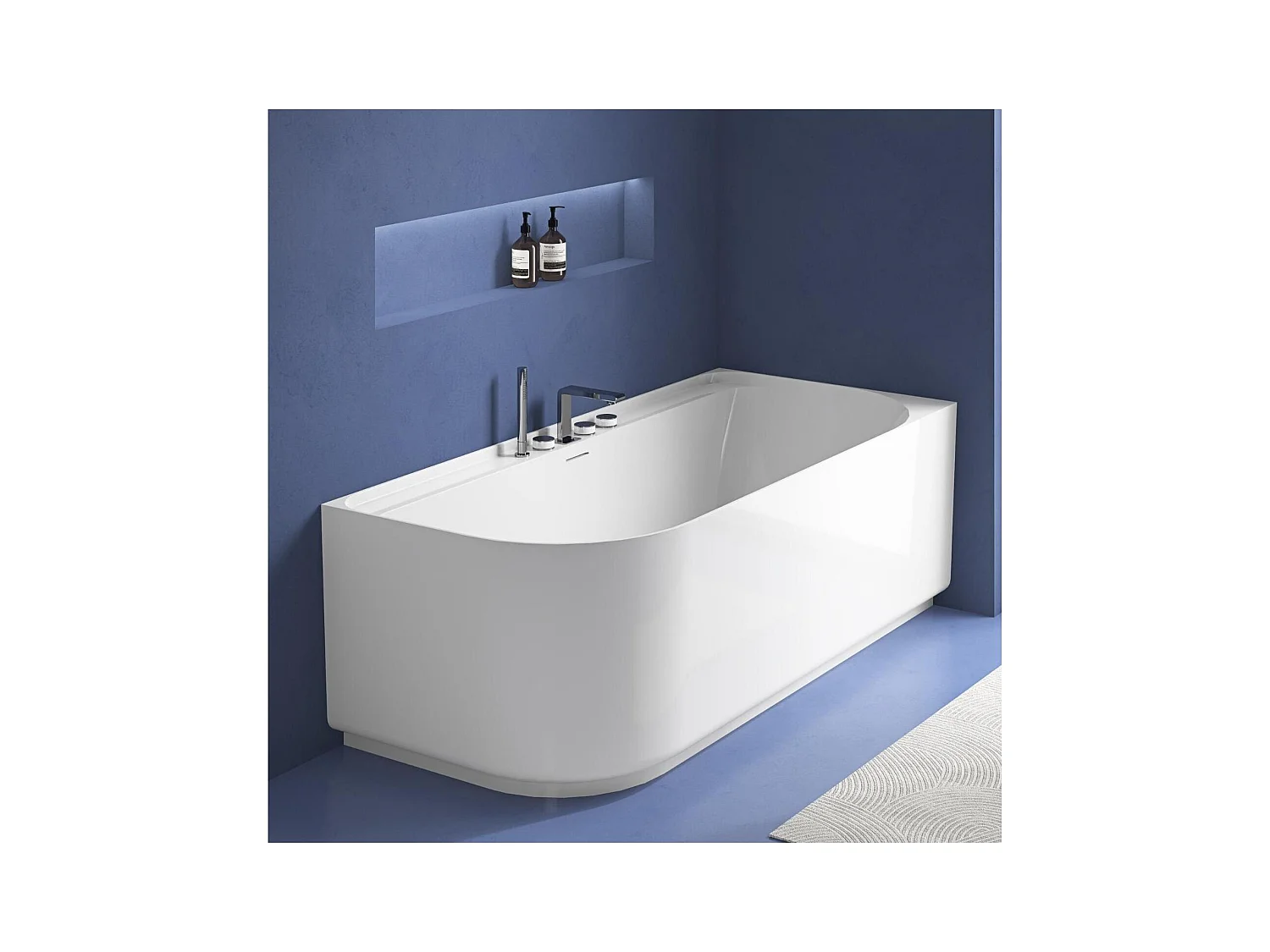 Baignoire semi-îlot blanche 170cm en acrylique Lucite® - Angle droit - Livrée complète