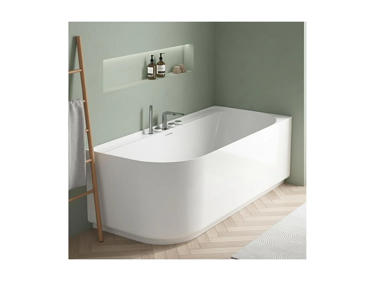 Baignoire acrylique Lucite semi-îlot blanche 170cm - Angle droit EQUINOXE