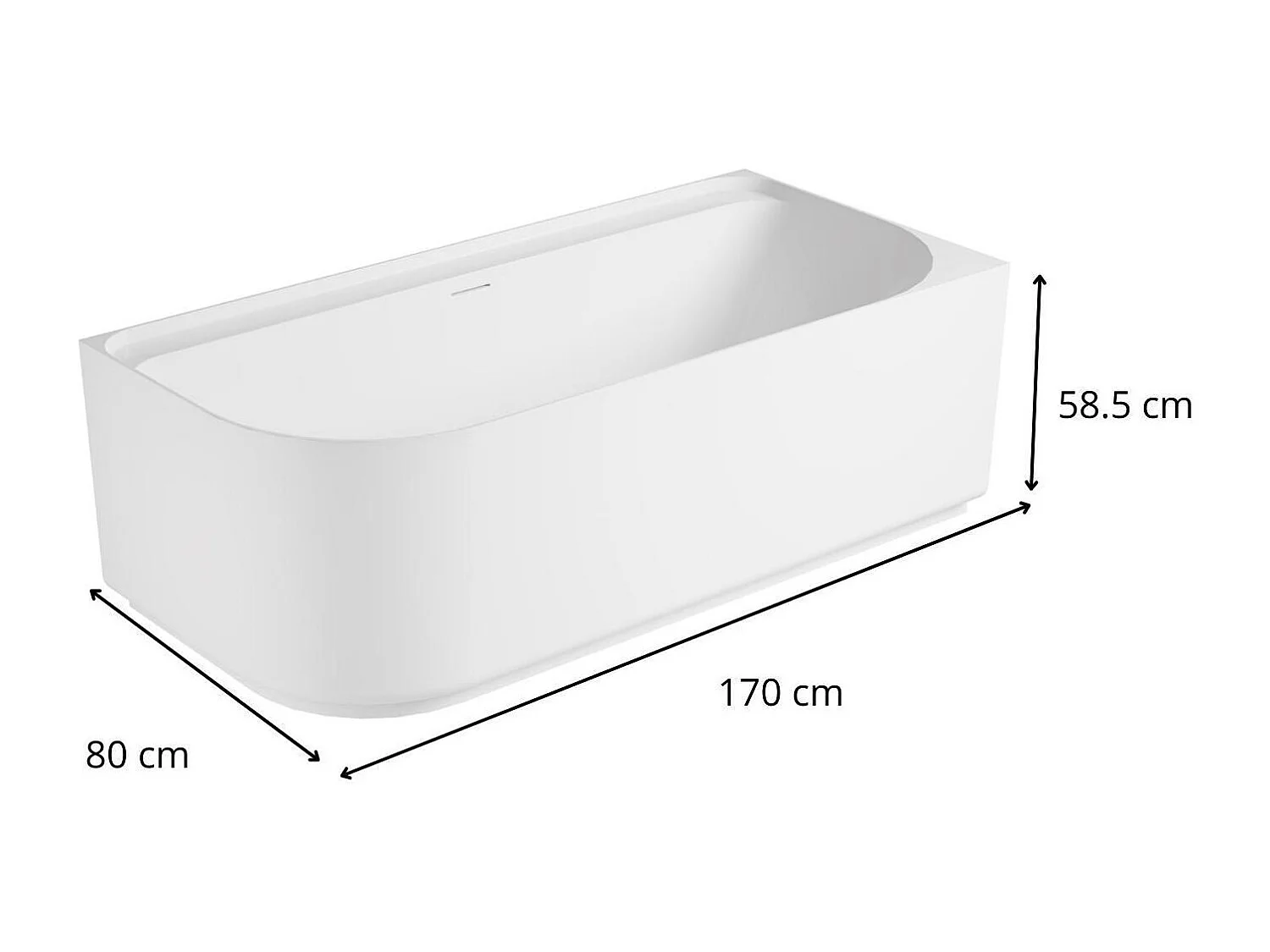 Baignoire acrylique Lucite semi-îlot blanche 170cm - Angle droit EQUINOXE