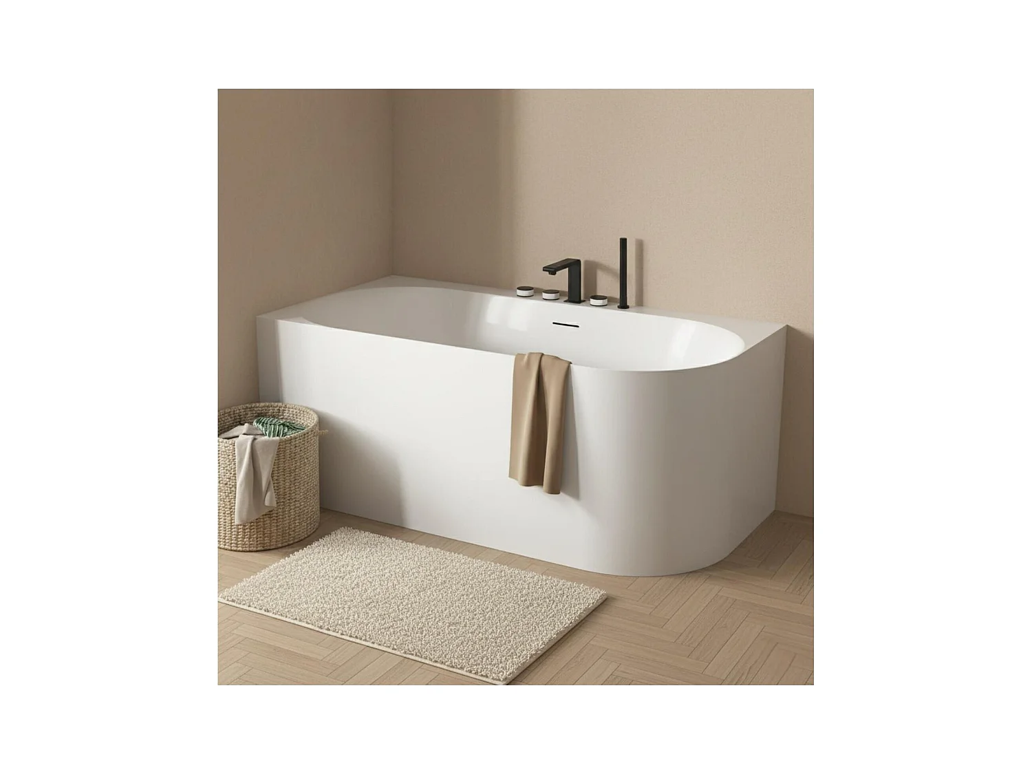 Baignoire semi-îlot blanche 170cm en acrylique Lucite® - Angle gauche - Livrée complète