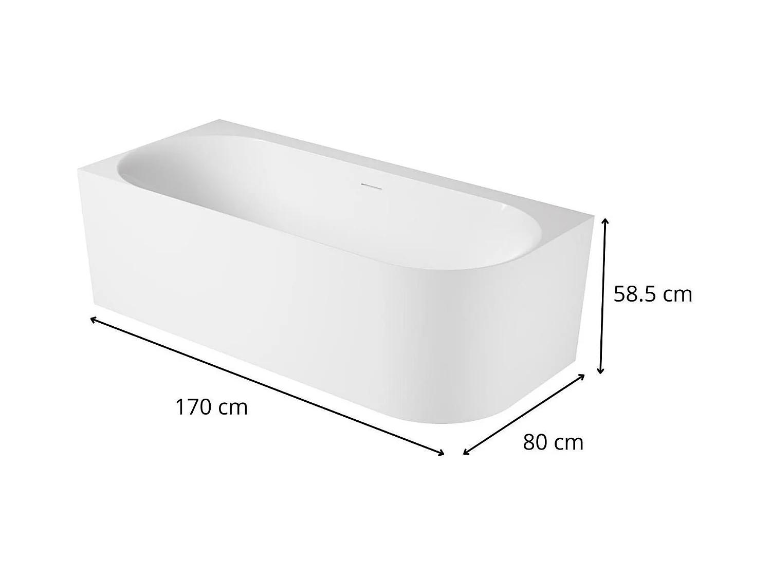 Baignoire semi-îlot blanche 170cm en acrylique Lucite® - Angle gauche - Livrée complète