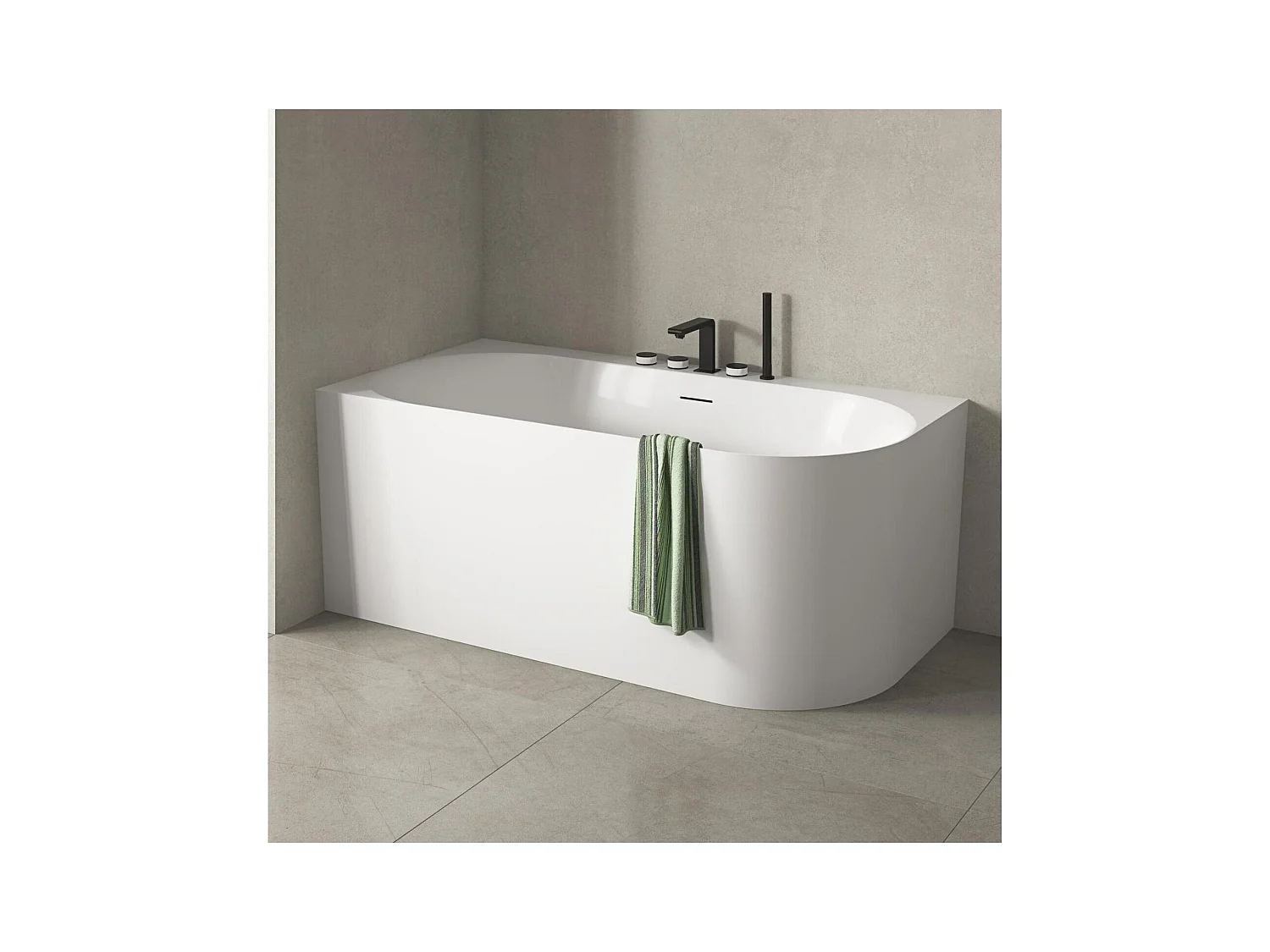 Baignoire semi-îlot blanche 170cm en acrylique Lucite® - Angle gauche - Livrée complète