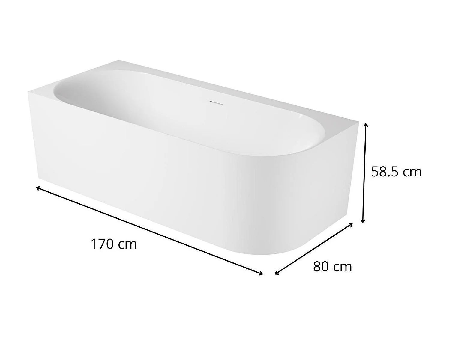 Baignoire acrylique Lucite semi-îlot blanche 170cm - Angle gauche FORMA