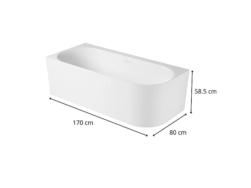 Bañera acrílica semiexenta blanca de 170 cm - Esquina izquierda FORMA