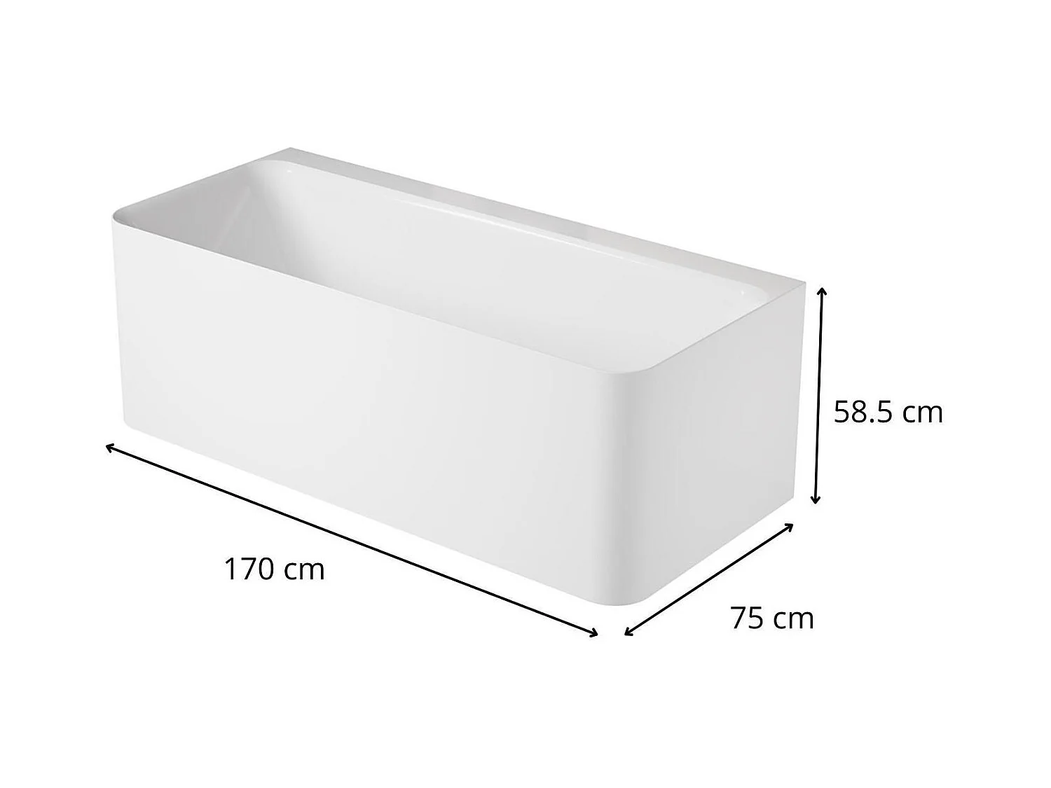 Baignoire murale blanche 170cm en acrylique Lucite® - Livrée complète