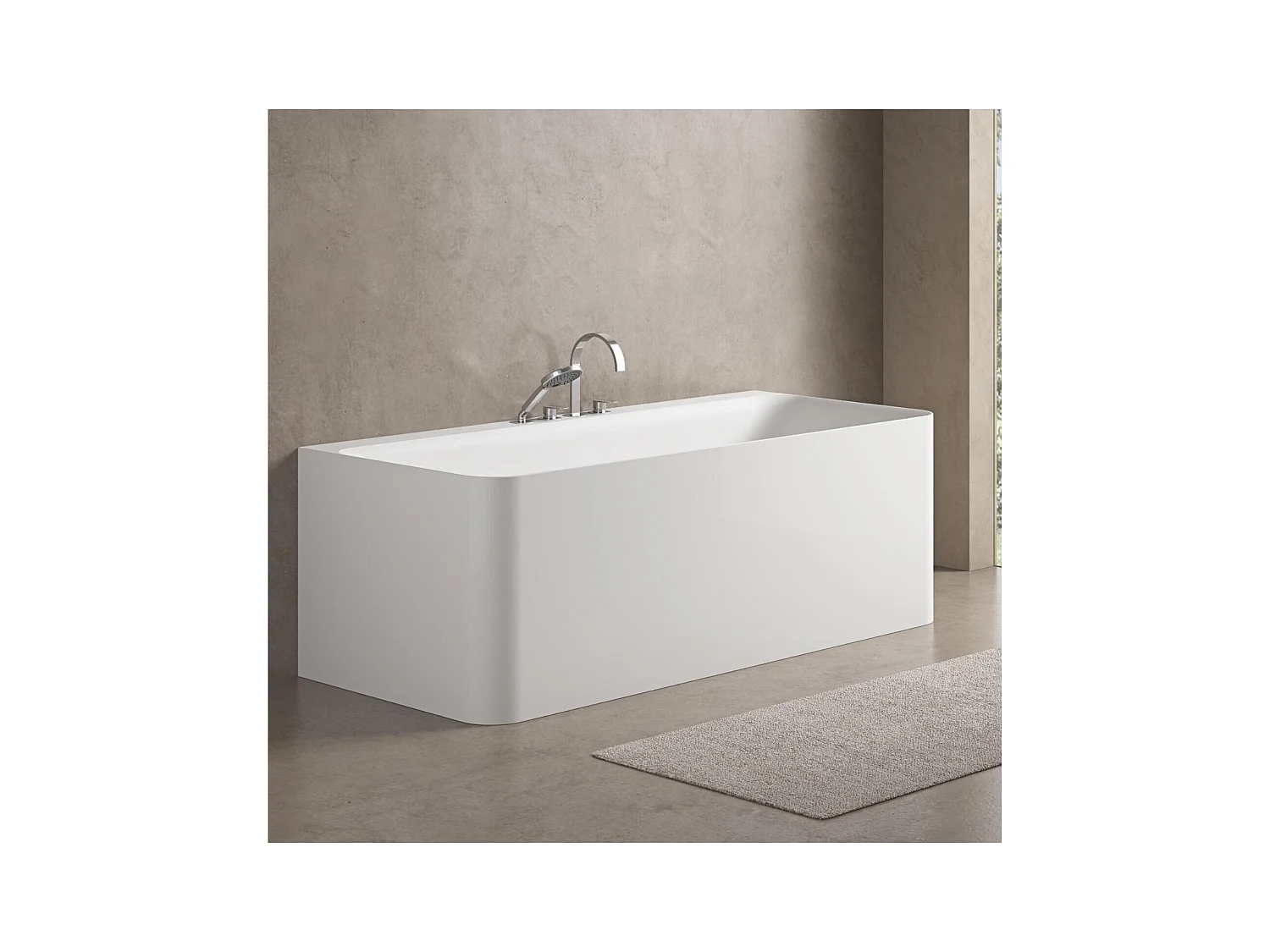 Baignoire murale blanche 170cm en acrylique Lucite® - Livrée complète