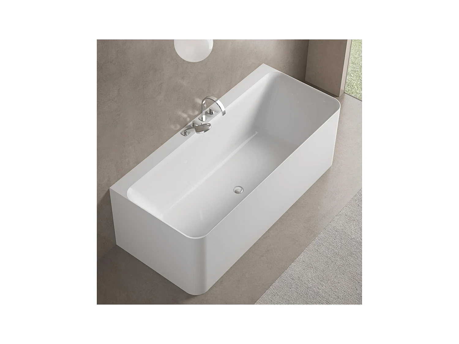 Baignoire murale blanche 170cm en acrylique Lucite® - Livrée complète