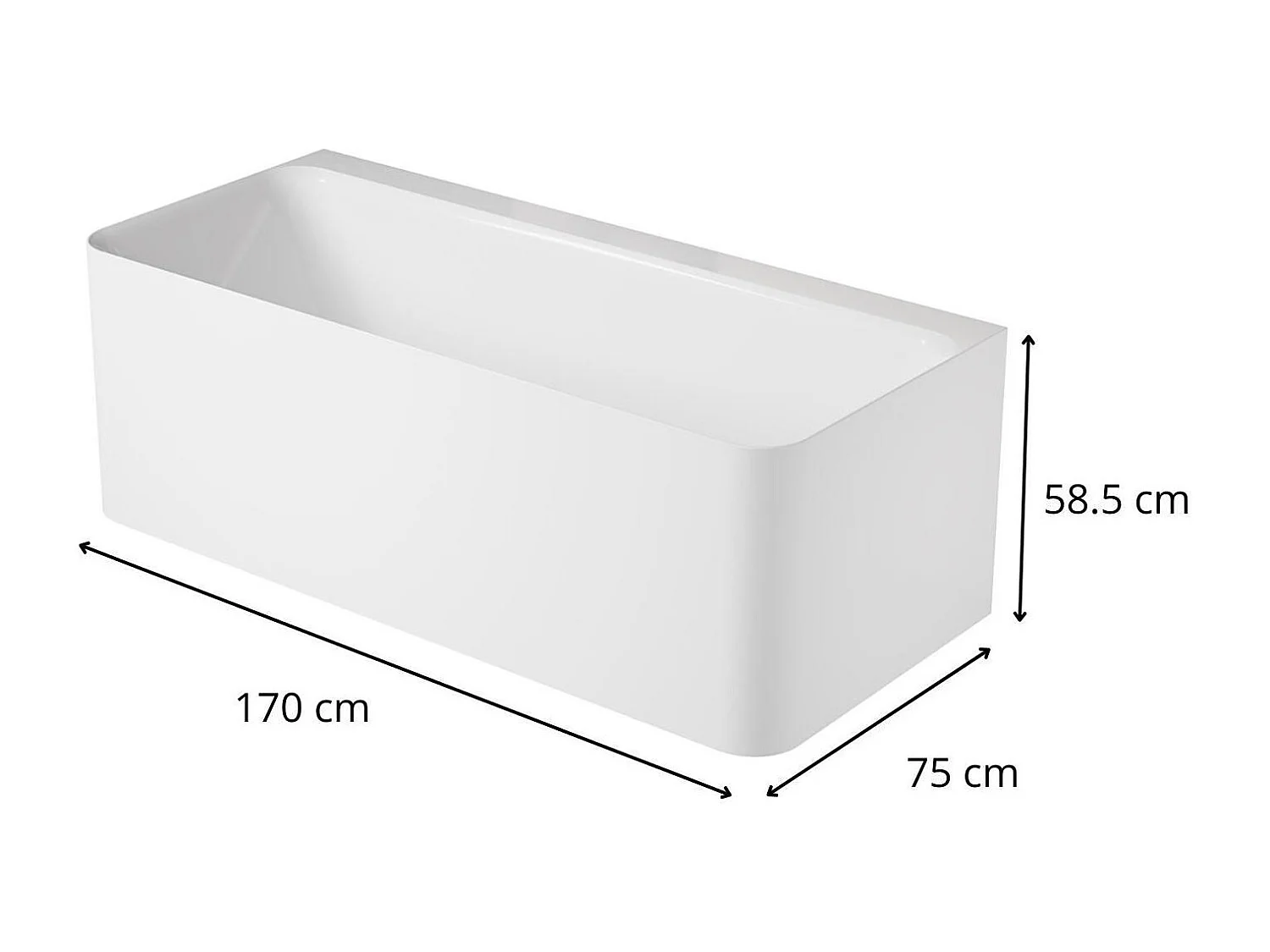 Baignoire acrylique Lucite murale blanche 170cm URBAN