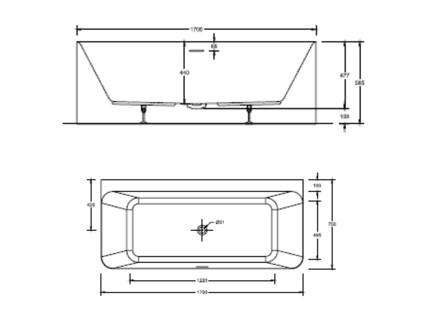 Vasca da bagno in acrilico bianco URBAN da 170 cm montata a parete