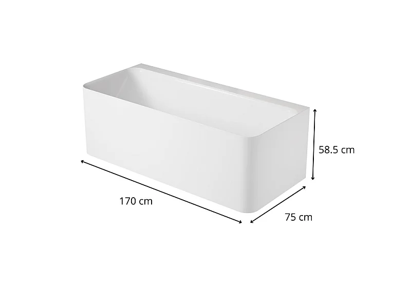 170 cm URBAN weiße wandmontierte Acrylbadewanne
