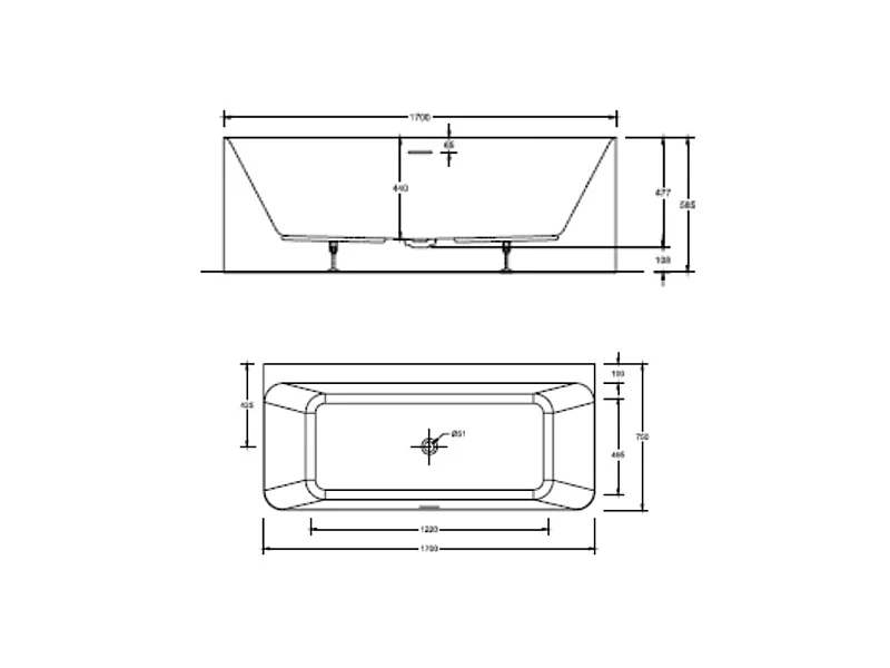 170 cm URBAN weiße wandmontierte Acrylbadewanne