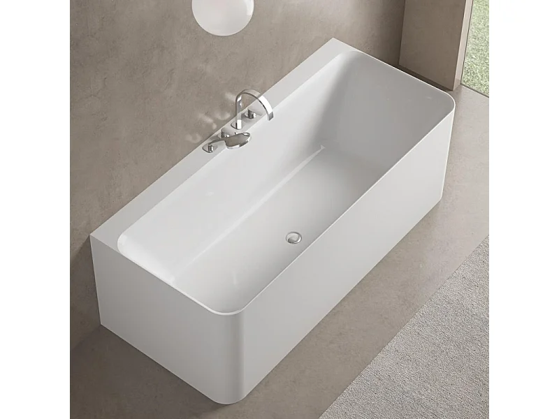 170 cm URBAN weiße wandmontierte Acrylbadewanne