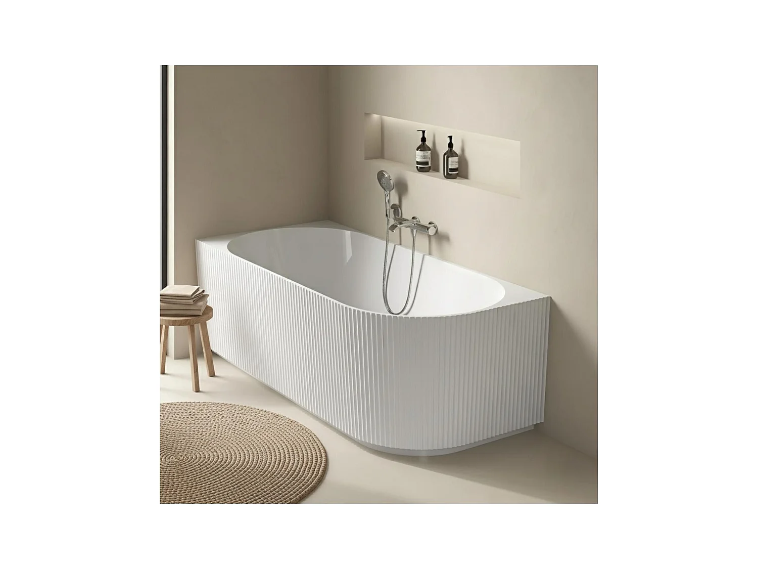 Baignoire semi-îlot blanche 170cm striée en acrylique Lucite® - Angle gauche - Livrée complète