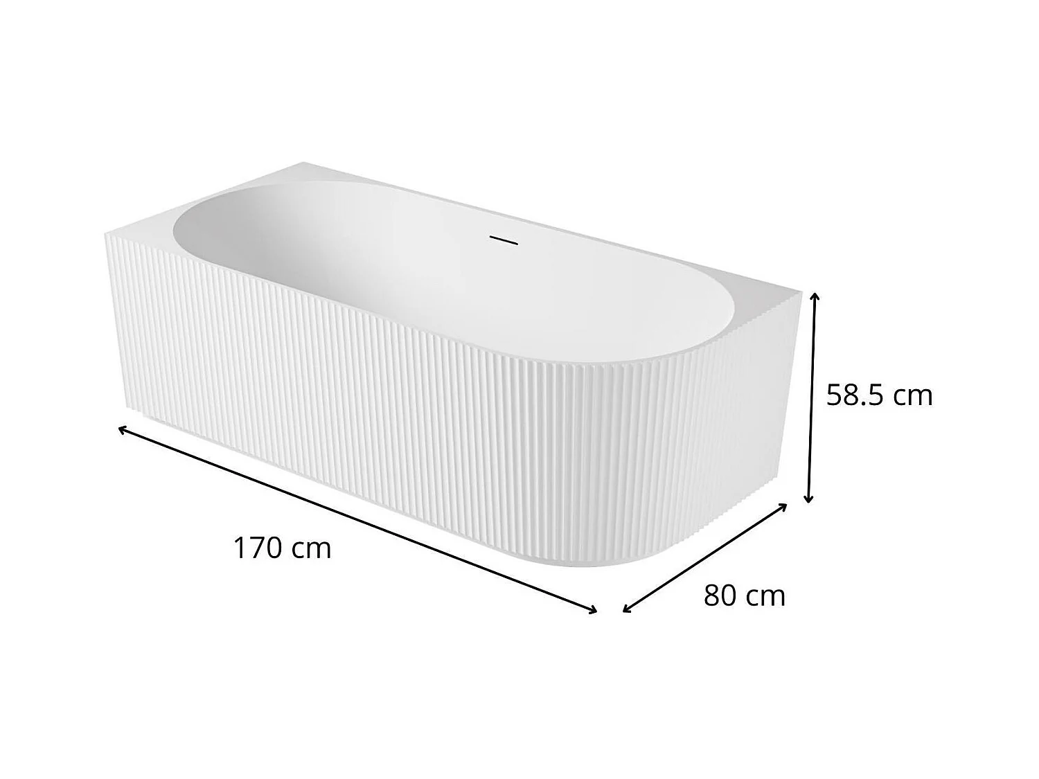 Baignoire semi-îlot blanche 170cm striée en acrylique Lucite® - Angle gauche - Livrée complète