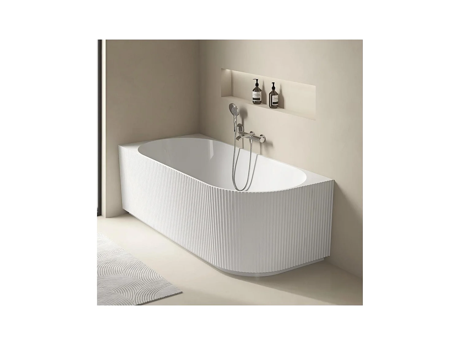 Baignoire semi-îlot blanche 170cm striée en acrylique Lucite® - Angle gauche - Livrée complète