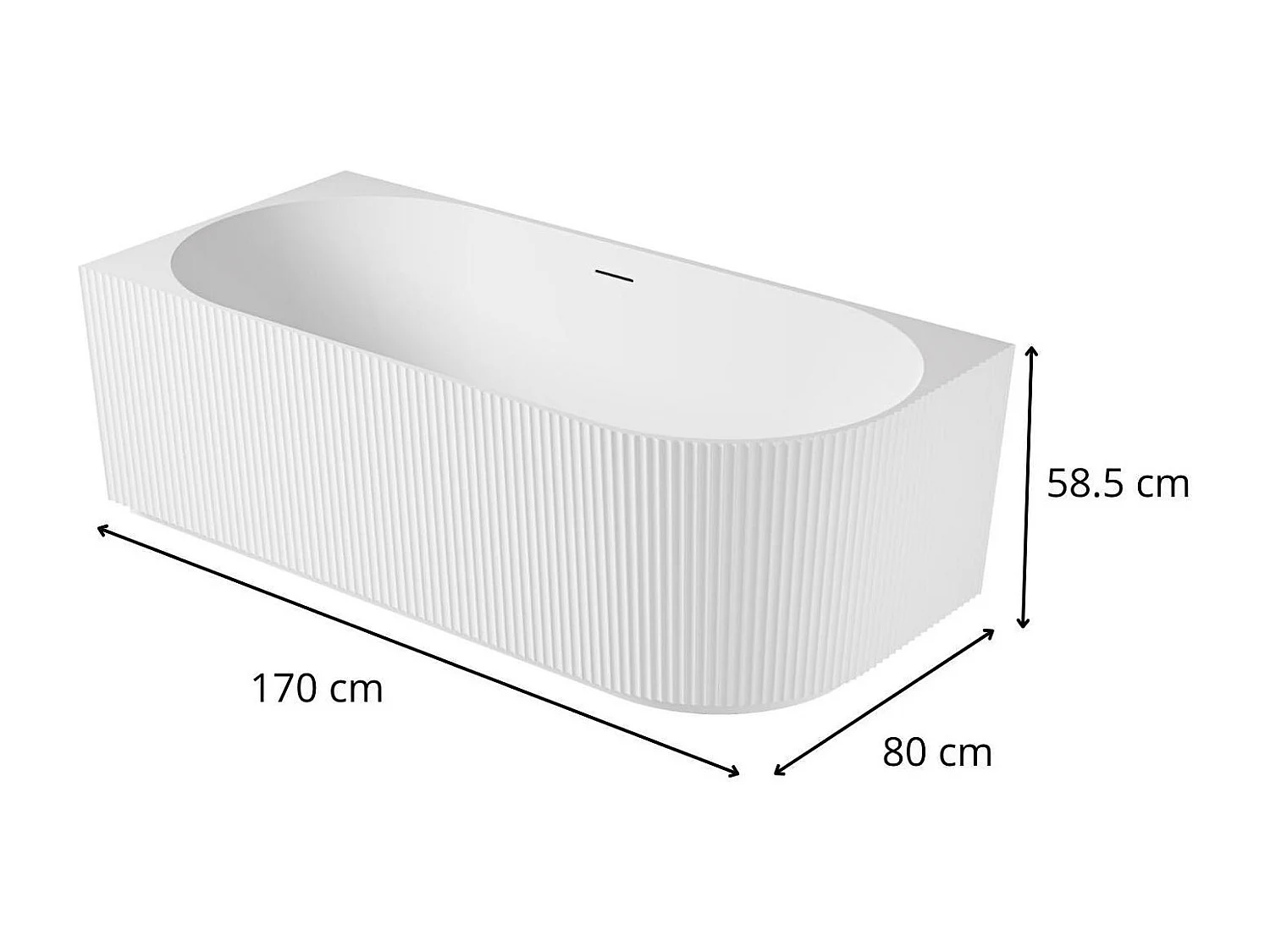 Wit semi-eiland acryl geribbeld bad 170cm - Linkerhoek STRIA