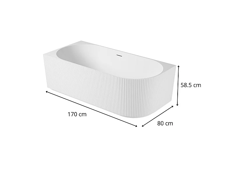 Baignoire striée acrylique Lucite semi-îlot blanche 170cm - Angle gauche STRIA