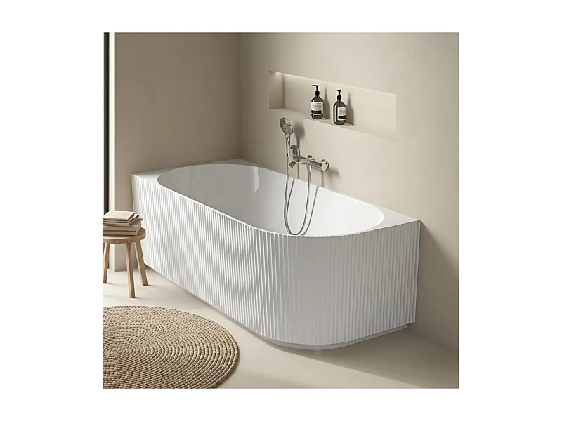 Baignoire striée acrylique Lucite semi-îlot blanche 170cm - Angle gauche STRIA