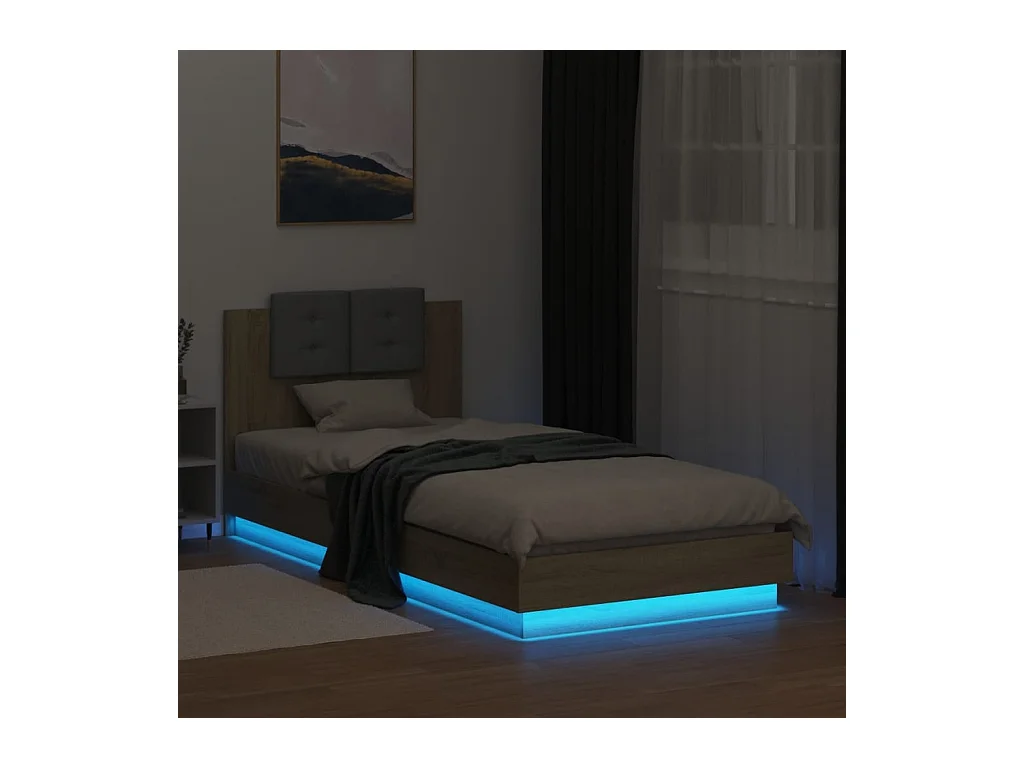 Lit simple | Lit adulte, enfant | Cadre de lit avec LED chêne sonoma 100x200 cm