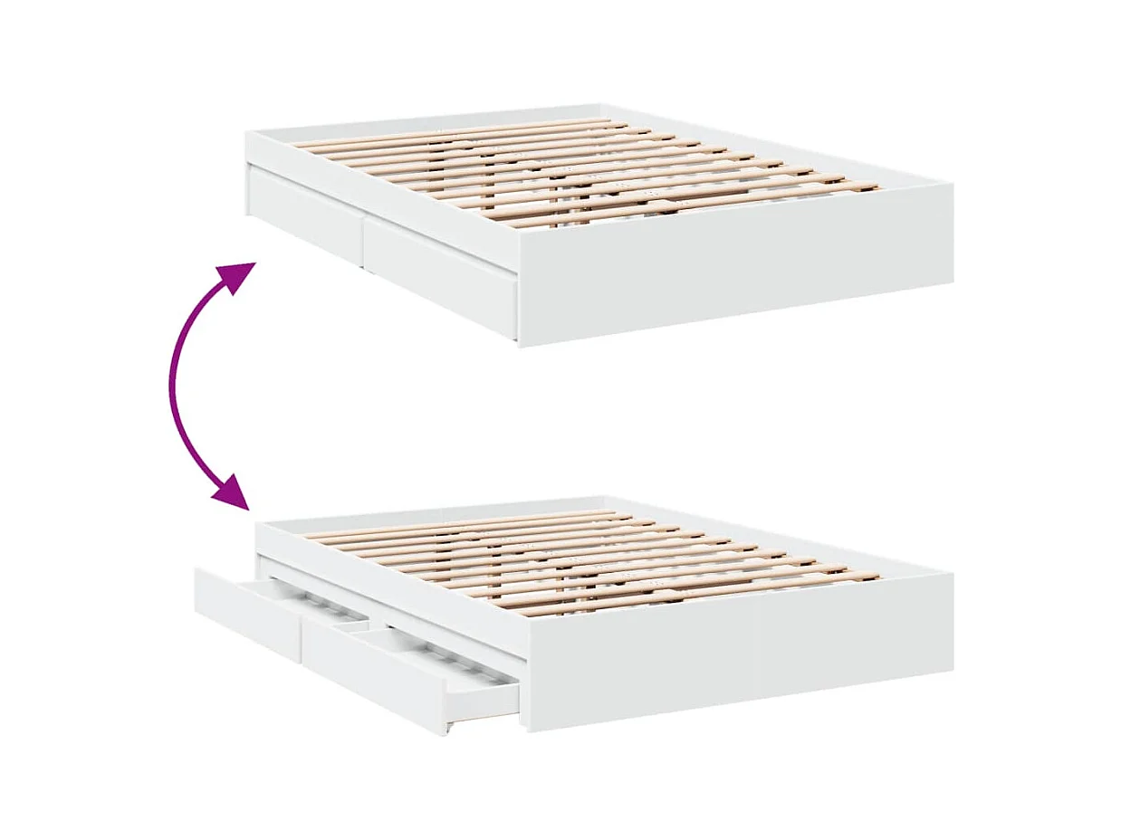 Lit simple | Lit adulte, enfant | Cadre de lit avec tiroirs blanc 120x200 cm