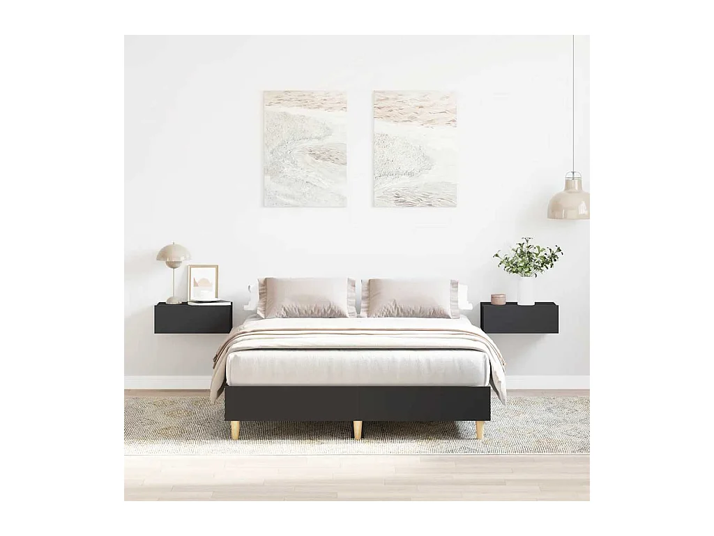 Lit double | Lit adulte | Cadre de lit noir 135x190 cm bois d'ingénierie