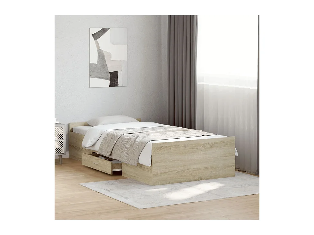 Lit simple | Lit adulte, enfant | Cadre de lit avec tiroirs chêne sonoma 75x190 cm