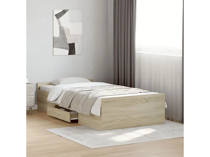 Lit simple | Lit adulte, enfant | Cadre de lit avec tiroirs chêne sonoma 75x190 cm