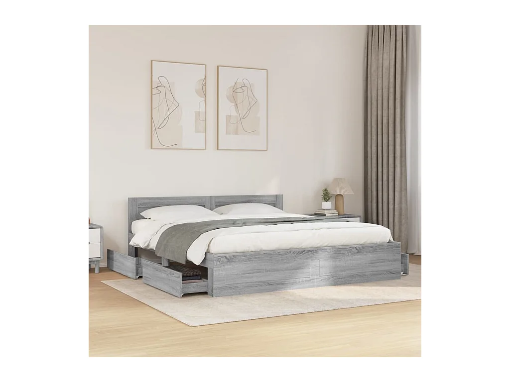 Lit double | Lit adulte | Cadre de lit tête de lit sonoma gris 200x200 cm