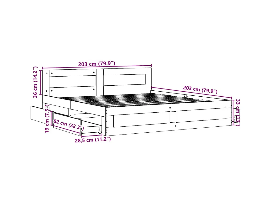 Lit double | Lit adulte | Cadre de lit tête de lit sonoma gris 200x200 cm