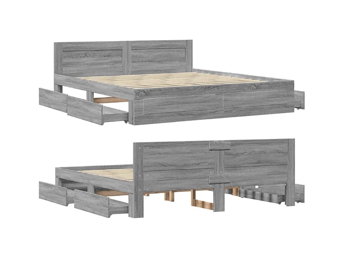 Lit double | Lit adulte | Cadre de lit tête de lit sonoma gris 200x200 cm