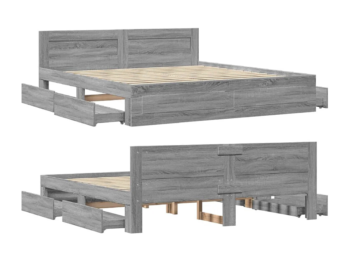 Lit double | Lit adulte | Cadre de lit tête de lit sonoma gris 200x200 cm