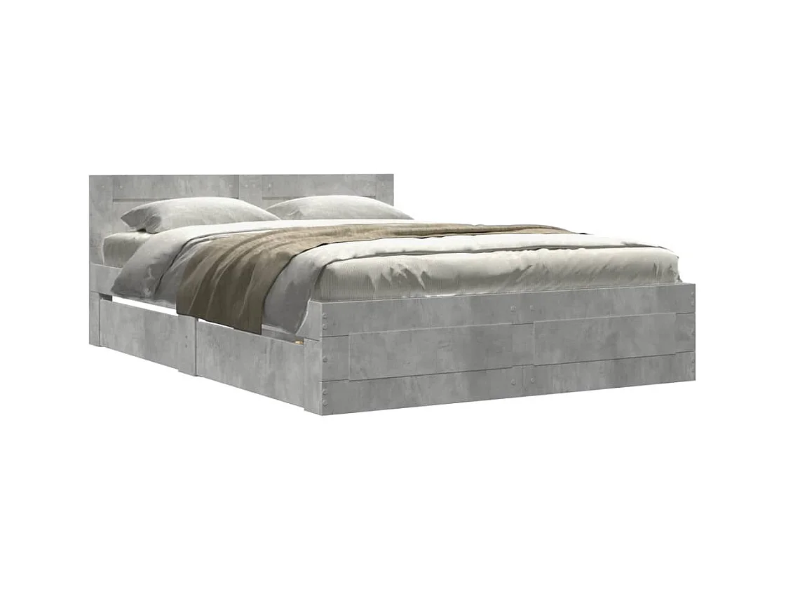 Lit double | Lit adulte | Cadre de lit et tête de lit gris béton 140x200 cm