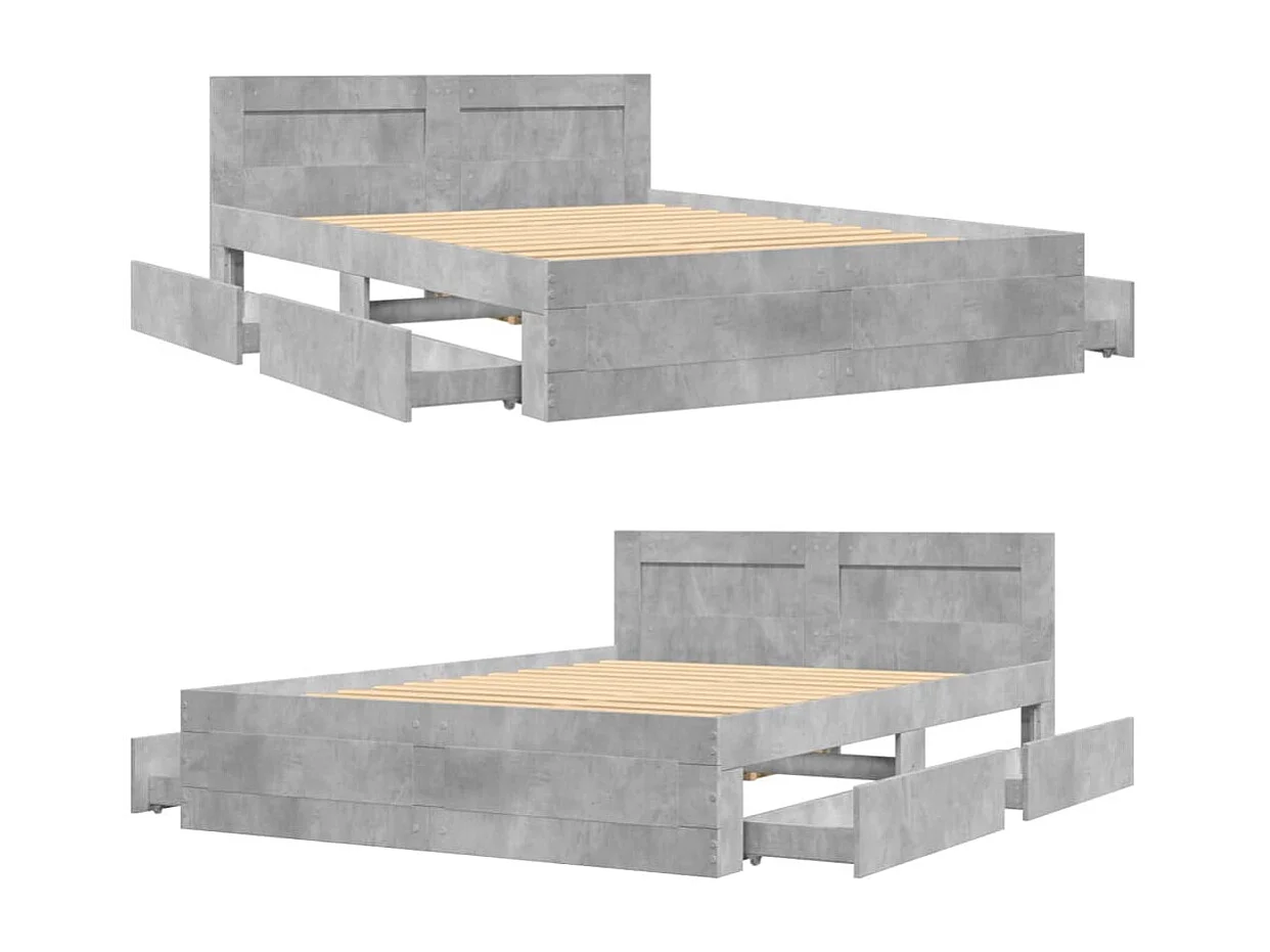 Lit double | Lit adulte | Cadre de lit et tête de lit gris béton 140x200 cm