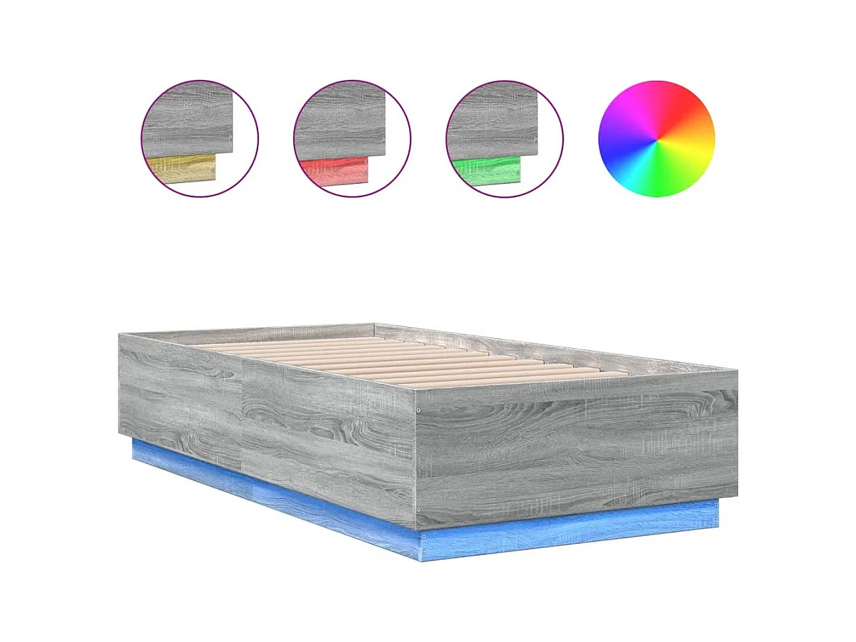 Lit simple | Lit adulte, enfant | Cadre de lit avec LED sonoma gris 90x190 cm